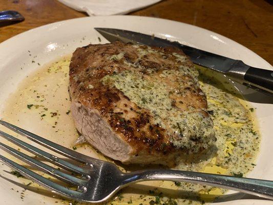 The pork tenderloin in chimichurri sauce. (So juicy on the inside!) Usually a special.