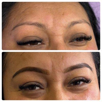 Brow tint before & after + cat Eye Lashes