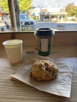 Mediterranean scone and latte for breakfast!!! Yay