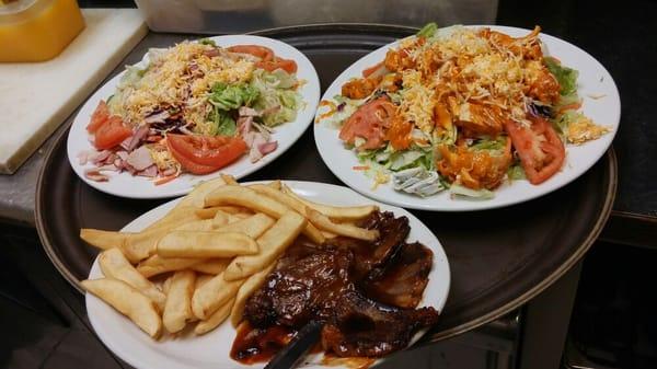 Chef Salad, Buffalo Chicken Salad and BBQ Brisket.