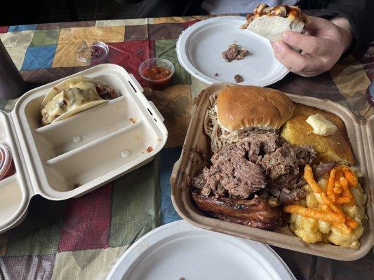 Brisket tacos and a meat platter