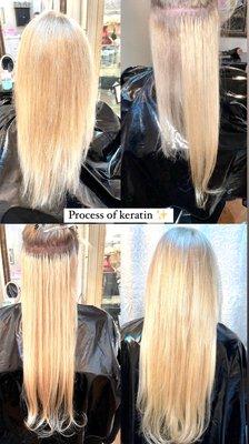 Process of keratin hair extensions.