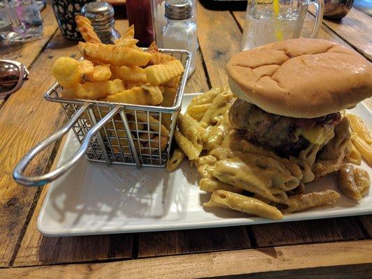 Piggy mac burger and fries