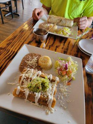 Chicken Flautas and Steak Burrito