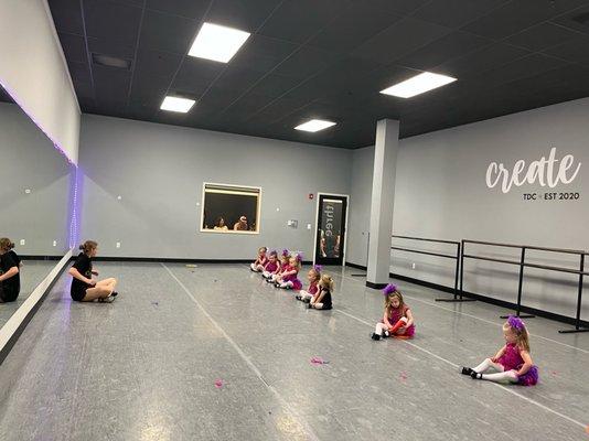 2-3yr old class warming-up in their recital costumes during Recital Week