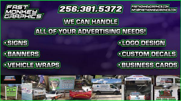 Fast Monkey Graphics, Tuscumbia, AL - WE CAN HANDLE ALL OF YOUR ADVERTISING NEEDS