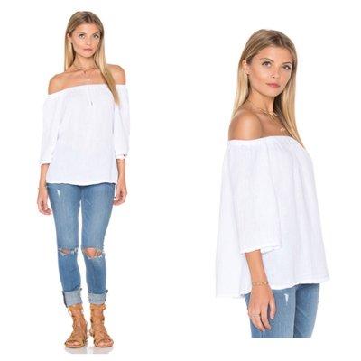 Michael Stars Double Gauze off Shoulder Top.  Available in White or Clearwater