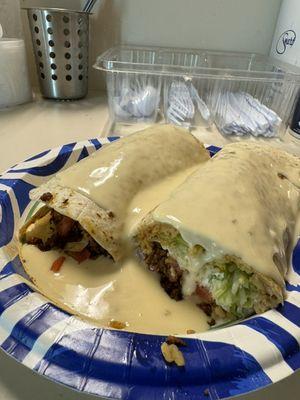 Burrito with cheese dip