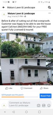 Before/after on this overgrowth removal job from August 2020. Much better amd cleaner look to this property!