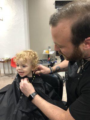 Wyatt loves getting his haircut with John.