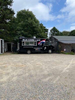 The food truck outside of Jerry's Place.