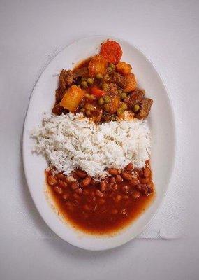 Beef Stew with Spanish Rice and Beans