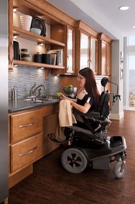 Universal Design, Ageing in Place, wheelchair accessible kitchen..lovely wood cabinets, apron sink..