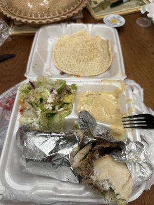 Gyro wrap with hummus and salad