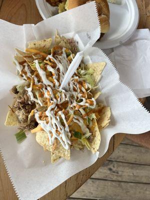 Redneck nachos. I ended up adding some of their hot BBQ sauce for added flavor. The tortilla chips were very fresh.