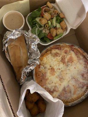 Baked ziti, broccoli bites, side salad (bread comes with!)