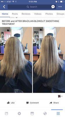 BEFORE and AFTER BRAZILIAN BLOWOUT SMOOTHING TREATMENT