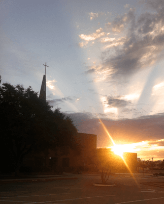 Steeple at sunset