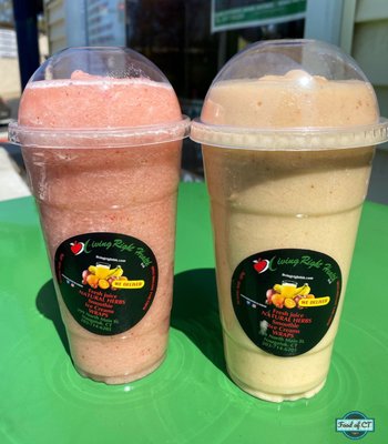 Strawberry Banana Smoothie and Strawberry, Banana, and Mango Smoothie with protein powder