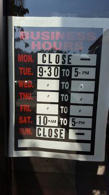 Hours. Open Tues-Sat.