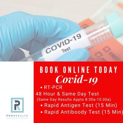 Book Covid-19 Test ONLINE today at www.proresultsaustin.com