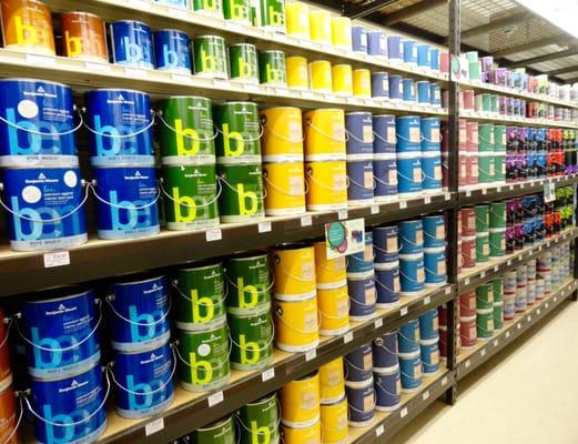 We stock a full assortment of Benjamin Moore interior and exterior paints.