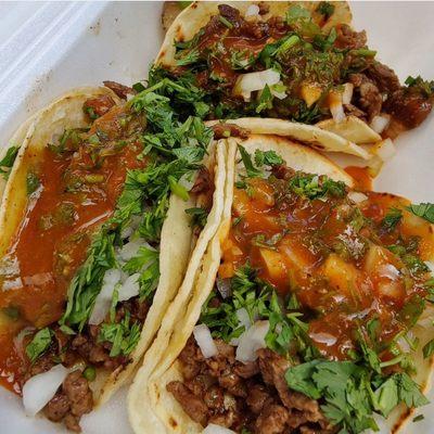 Carne Asada Tacos with salsa roja