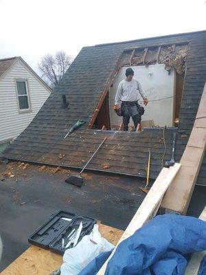 This was day one. Start of demo to build a master bedroom up stairs for customers.