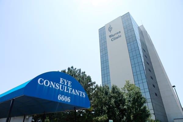 We are in the small, glass building  north of the Warren Clinic tower. Look for the blue awning marked "Eye Consultants."