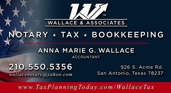 Offering Bank products zero up front Tax preparations done all year around. Bookkeeping is available. Contact Wallace And Associates today!