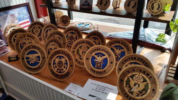 Locally engraved wooden plaques and clocks. We also have magnets and ornaments!