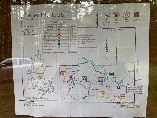 A detailed and color-coated guide to the trails in the Preserve.