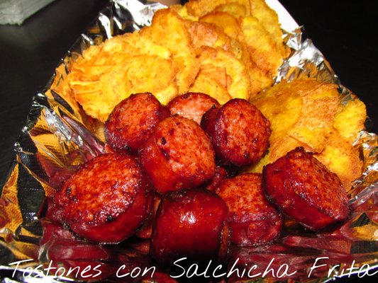 Fried Plantains with fried smoked sausage