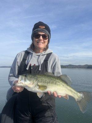 Amy with a nice fish on Lake Guntersville