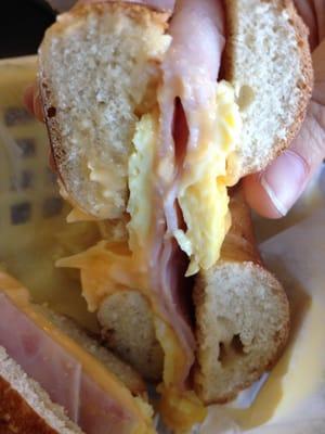 Microwaved eggs and delicious bagel.