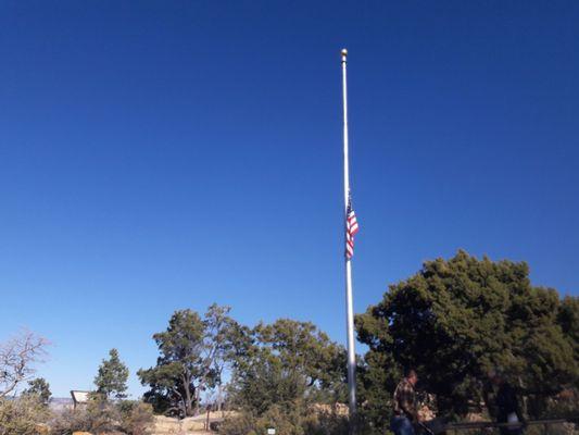 Half Mast in front of Verkamps general store, for the Thousand Oaks victims on 11-7-18.