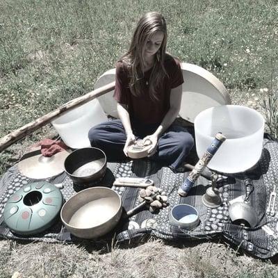 Kelley with her sound healing instruments