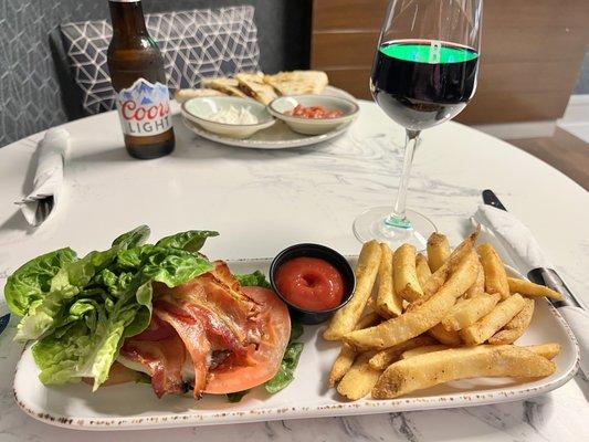 Bistro Burger on a lettuce wrap with Fries & House