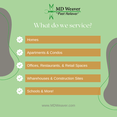 Do you have a pest problem but are not sure if we can help? MD Weaver is experienced in Pest management in many different environments!