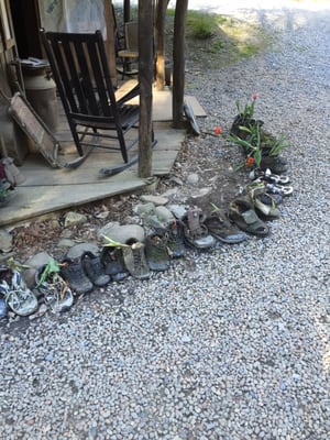 Shoes from hikers are being used as pots.