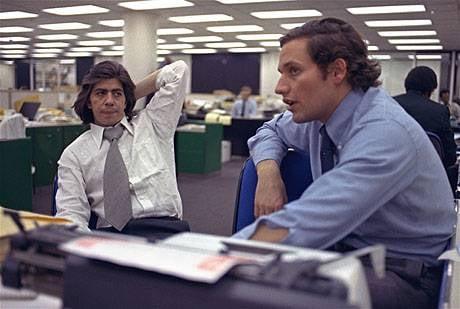 a Watergate era photo of Carl Bernstein (left) and Bob Woodward (right)