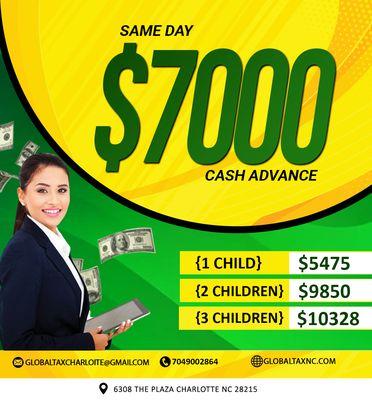 Up to $7000 same day cash advances!!!