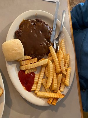 Hamburger steak with fries!