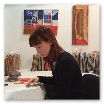 Jo O'lone Hahn at work on a ten thousand page archive of the journal works of Genevieve Burnett