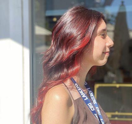 Balayage intense fire red