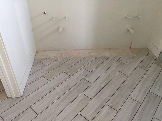 6x36 wood look tile on a diagonal installation