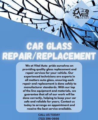 ANY Year, Make, Model glass repair or replacement from windshields to side and rear windows.