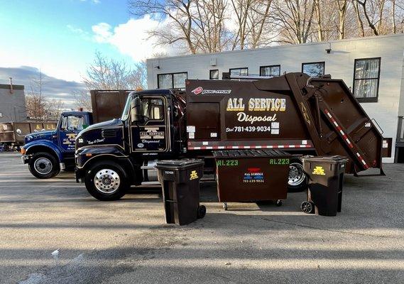 We offer 64 & 96 gallon totter barrels along with 2, 4 and 6 yard dumpsters.