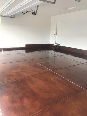 Custom acid stain concrete floor job.