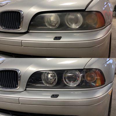 Headlight restoration on a 5-Series BMW